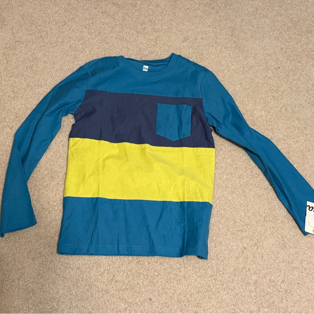 NWT Tea Collection, Colorblock Long Sleeve Tee - Teal, Navy & Yellow, size 10